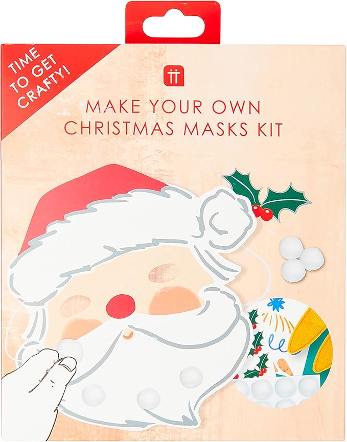 Talking Tables Christmas Mask Making Craft Kit for Kids-Pack of 6 with Santa, Reindeer & Snowman | Children Art Supplies, Fun Xmas Activities, Creative Gift, One Size, Red