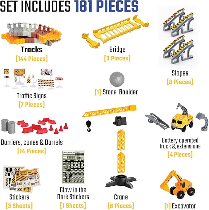 JITTERYGIT Construction Race Track Site Toy - Including Sandbox Vehicles, Trucks, Excavator, Bulldozer, Dump Truck, Crane - Birthday Gift for Kids, Boys, Girls, Toddlers for Ages 3 4 5 6 7 8 Year Old