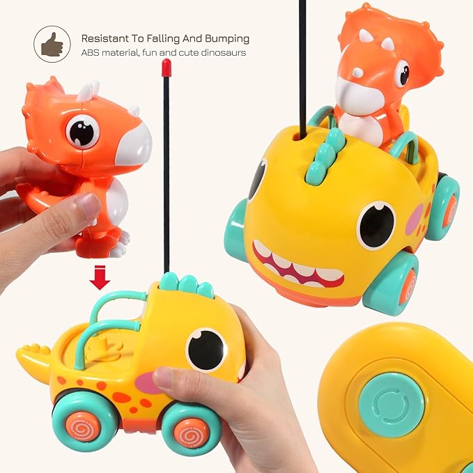 Dinosaur Remote Control Car for Toddler, Cartoon RC Cars with Music & Sound, Kids Toys Age 2 3 4 5, Boys & Girls Christmas Birthday Gift, Dino Car Toys for Boys 3-5 Years Old