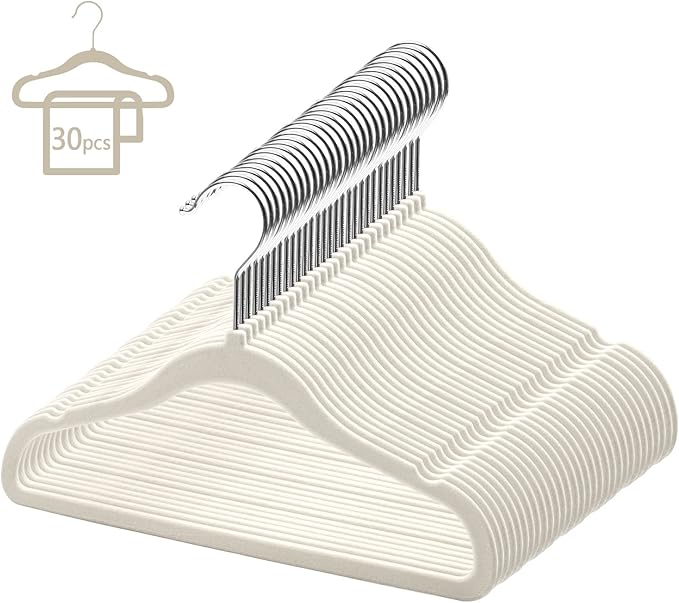 GoodtoU Kids Velvet Hangers,30 Pack Baby Hangers for Closet Non Slip Velvet Clothes Hangers Coat Hangers for Toddler Children Infant Hanger (Ivory 30Pack)