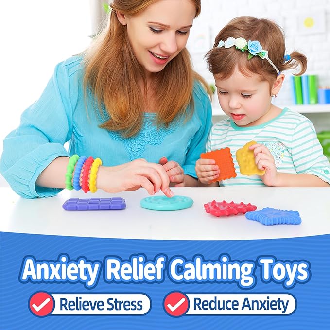 Squishy Sensory Toys for Kids, 10 Pcs Soft & Textured Sensory Fidget Toy with Storage Bag for Autistic Children, Sensory Stretchy Toys, Calm Down Toy for Toddler Girls Boys