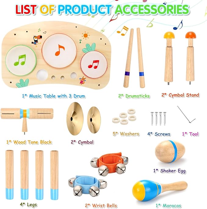 OATHX Kids Drum Set - 11 in 1 Musical Instruments for Toddlers Baby Preschool Educational Musical Toys, Montessori Toys for Kids Ages 1-6
