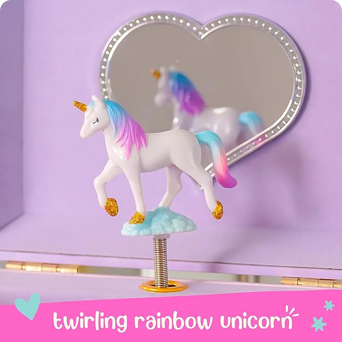 Musical Unicorn Jewelry Box for Girls - Kids Music Box with Spinning Unicorn, Unicorn Birthday Gifts for Little Girls, Jewelry Boxes, 6.8 x 5.3 x 6 in - Ages 3-10