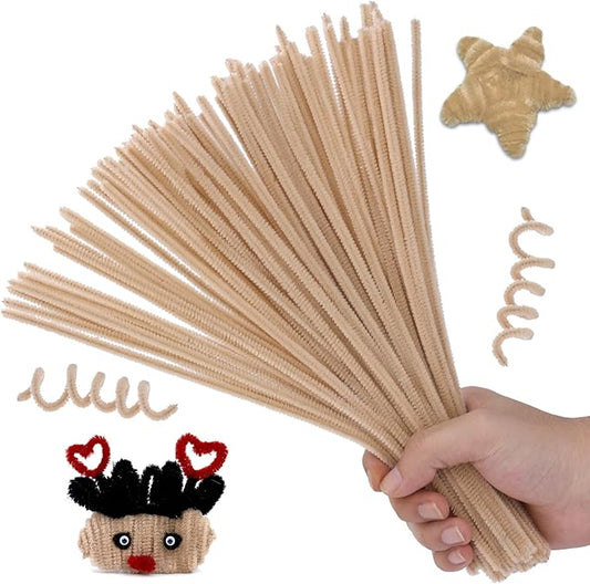 Pipe Cleaners, 100PCS Christmas Pipe Cleaners Craft Supplies, Cream Brown Pipe Cleaners Bulk Fuzzy Sticks for DIY Art and Craft Projects Home Decoration