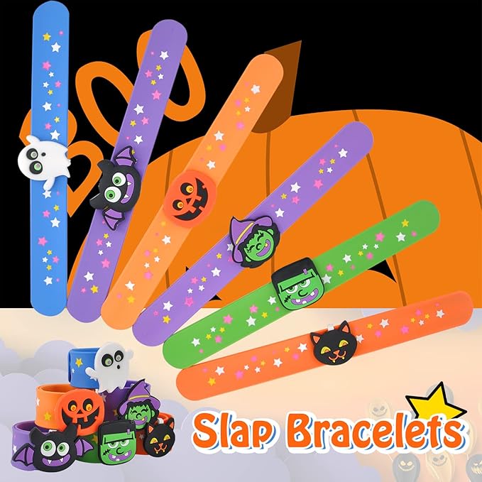 Welkin 6PCS Halloween Slap Bracelets For Kids,Colorful Silicone Bracelet, Soft and Safe Slap Bracelets Party Decorations Favors,Kids halloween Party Gift (Halloween)