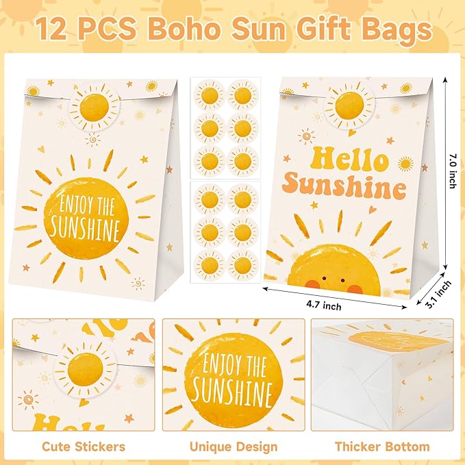 Erweicet Boho Sun Party Favors 72 PCS Sunshine Slap Bracelet Boho Rainbow Temporary Tattoos DIY Stickers Keychain Plastic Straws Gift Bags for Kids Sun Theme Birthday Party Baby Shower