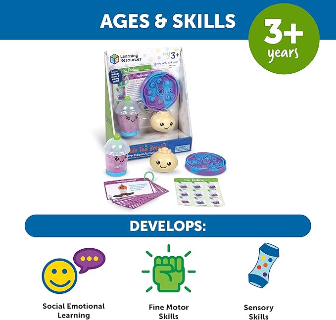 Learning Resources Bubble Tea Break! Sensory Fidget Activity Set, Sensory Toys For Toddlers, Social Emotional Learning, Easter Basket Stuffers For Kids, Ages 3+,19 Pieces