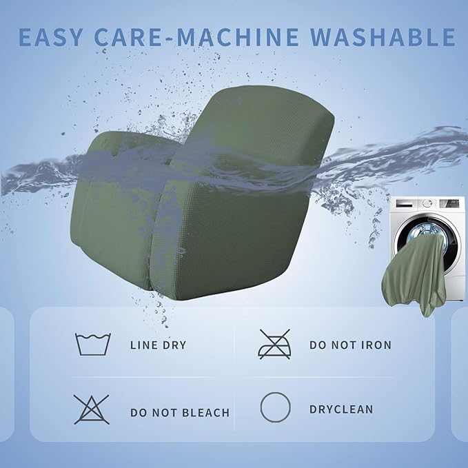 Easy-Going Oversized Recliner Stretch Sofa Slipcover Sofa Cover 1 Piece Furniture Protector Couch Soft with Elastic Bottom Kids,Polyester Spandex Jacquard Small Checks(X Large,Greyish Green)