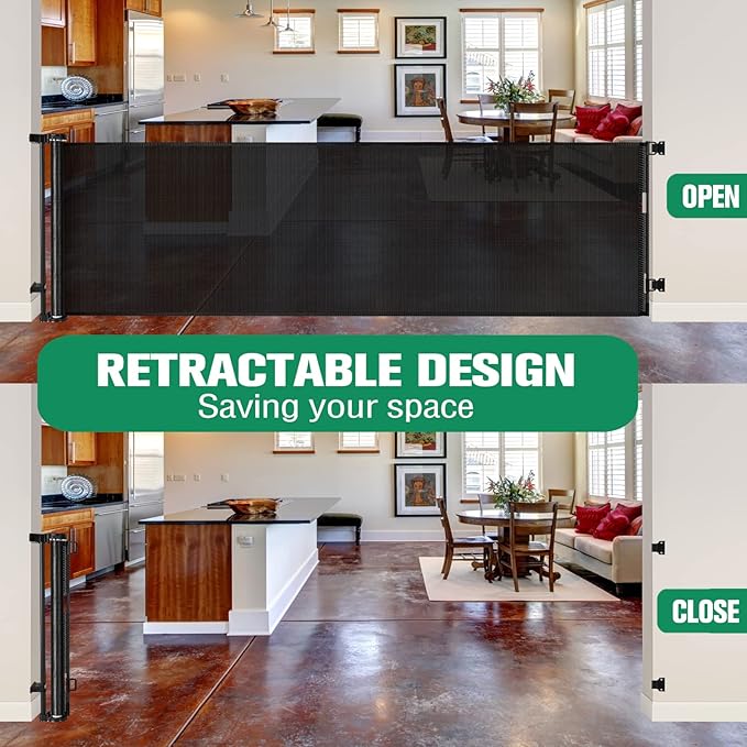 110 Inch Extra Wide Baby Gate for Large Openings Retractable Baby Gates Indoor Outdoor Extra Long Baby Gates for Doorways Large Retractable Dog Gate for Stairs Deck Gates for Dogs Indoor Pet Gate