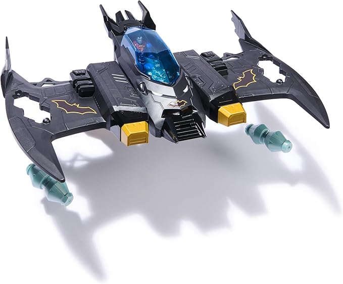 DC Comics, Metal Force Transforming Batwing, 2-in-1 Playset, Includes Batman and Superman Figures, with Projectiles and Character Cards, Kids Toy for Boys and Girls Ages 4+