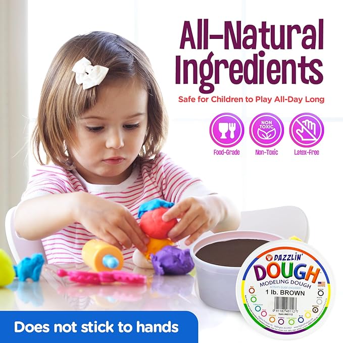Hygloss Play Modeling Dough - Brown Dough Unscented - Safe & Non-Toxic for Kids Arts & Crafts - Party Favors - Classroom Supplies - 1lb