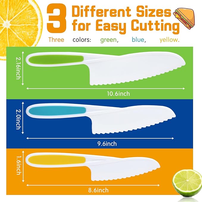 Yeeammk Montessori Toddler Knife Set-3PCS Kids Safe Knives for Real Cooking Kids Cooking Sets Real Cooking Kitchen Tools Toddler Friendly Knives