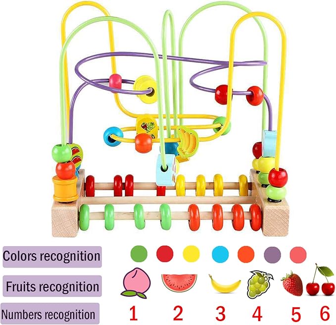 Wondertoys Bead Maze Toy for Toddlers Wooden Colorful Abacus Roller Coaster Educational Circle Toys for Babies Bead Maze Activity Cube Sensory Toys for Children