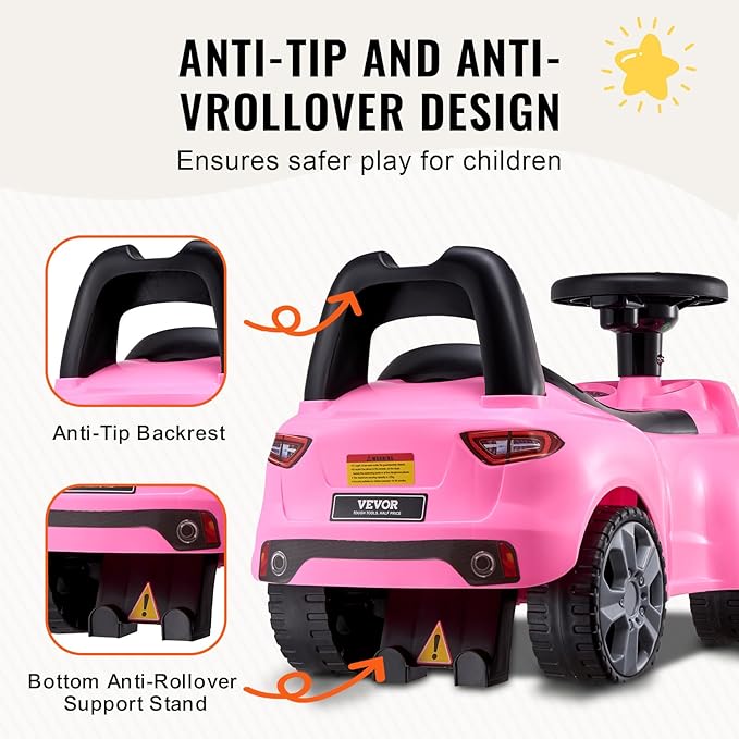 VEVOR Ride On Push Car for Toddlers, Ages 19+ Months, Ride Racer, Sit to Stand Toddler Ride On Toy, Kids Ride On Car with Music Steering, Horn & Under Seat Storage, Ride On Toy for Boys Girls, Pink