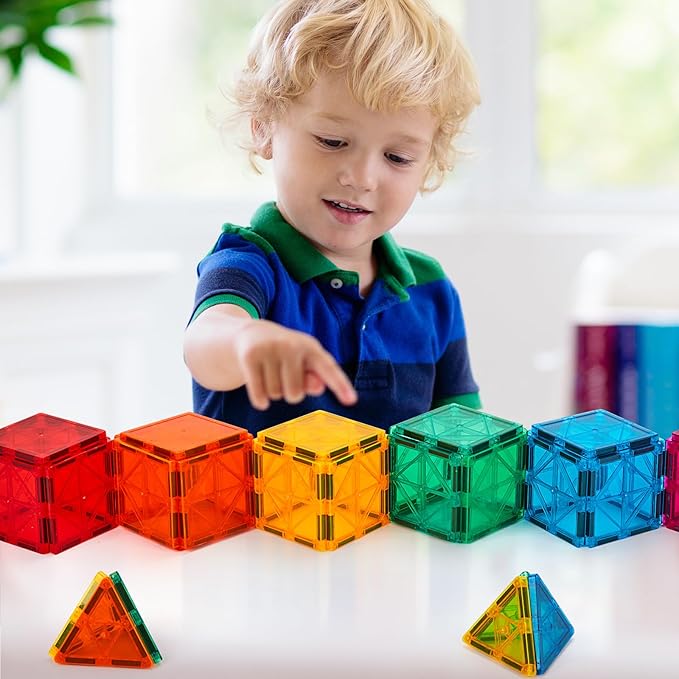 FNJO Magnetic Tiles, 110PCS Magnet Building Set, Magnetic Building Blocks,Construction STEM Learning and Playing Toys for Kids, Montessori Toy for Preschool Boys Girls Toddlers Classroom Must-Haves