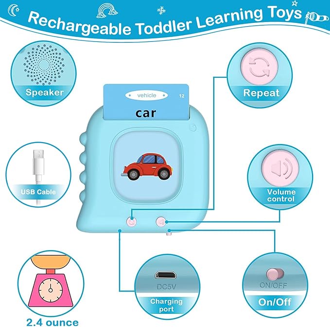 Pocket Speech for Toddlers Toys, 384 Sight Words Talking Flash Cards for Toddlers 1 2 3 4 5 6 Years, Speech Therapy Toys Educational Learning Toys, Sensory Toys for Autistic Children, Birthday Gifts