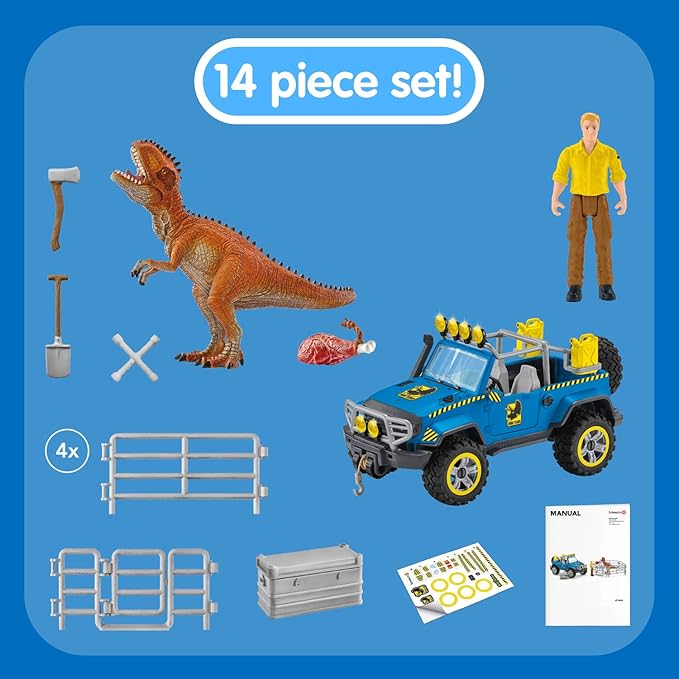 Schleich Dinosaur Toy Truck with Dino Outpost & Giganotosaurus 36- Piece Playset for Kids Ages 4+