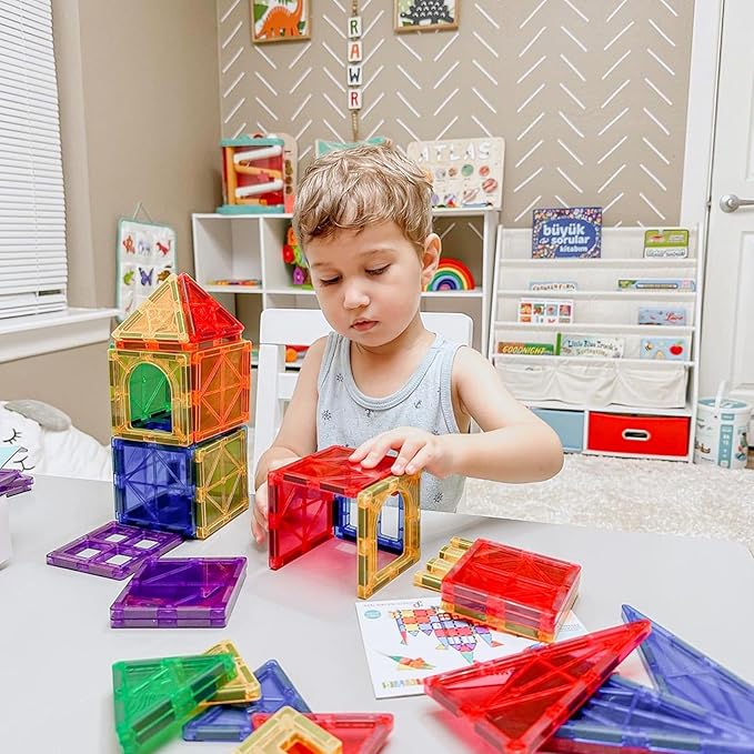 Kids Toys Magnetic Tiles Starter Set Classroom Must Haves, Magnetic Blocks for Toddlers Magnet Building Toys Preschool Montessori Learning Games for 3+ Year Old Boys & Girls
