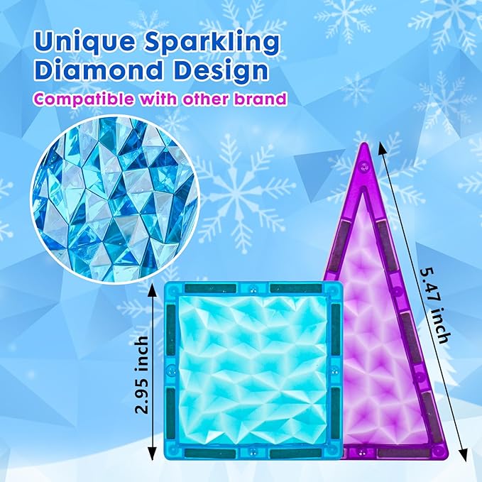 Magnetic Tiles 26 pcs Frozen Castle Magnetic Tiles - 3D Diamond Building Blocks, STEM Educational Kids Toys for Pretend Play, Birthday Gifts Montessori Sensory Educational Magnet Toys