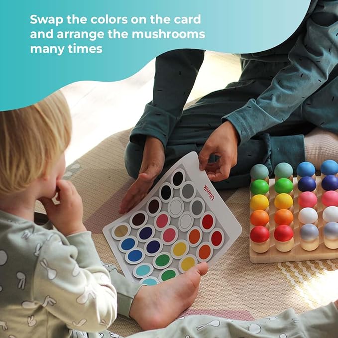 Ulanik Mushroom Glade Toddler Montessori Toys for 3 Year Old + Kids Wooden Mushrooms Game for Learning Color Sorting and Counting Preschool Education — 25 pcs