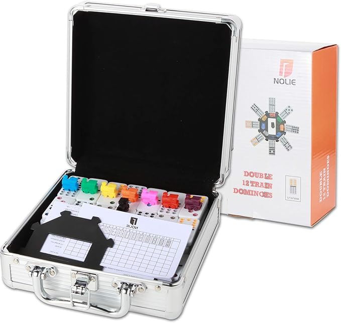 NOLIE Mexican Train Dominoes Game, Double 12 Dominoes Set, Dot Dominoes with Aluminum Case
