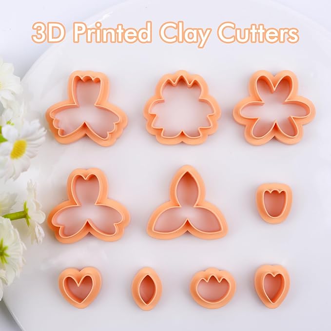 Puocaon Flower Petal Clay Cutters - 10 Pcs Petal Clay Cutters for Polymer Clay Earrings Making, Floral Polymer Clay Jewelry Earrings Supplies, 10 Petal Design Clay Jewelry Cutters Earrings Making