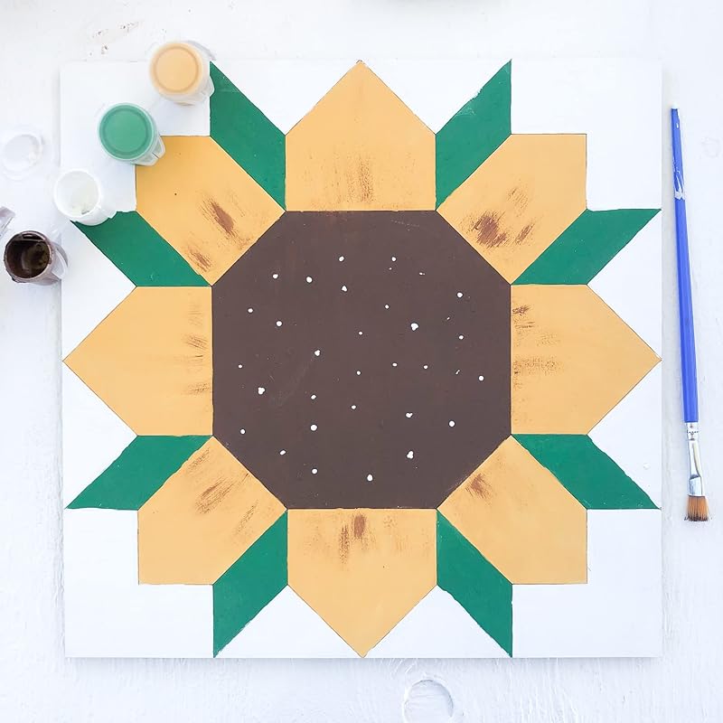 DIY Craft Kit, Floral Barn Quilt, Natural Wood Sign for Adults, Flower Paintable Wooden Craft (21 inches, Sunflower)
