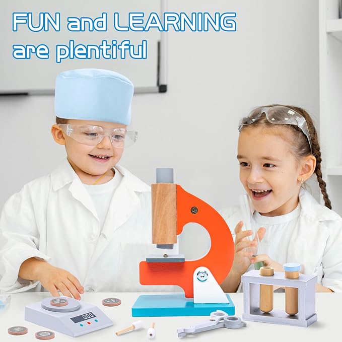 umu Kids Science Experiment Kit,Doctor Dress Up for Kids Ages 3-5 Scientist Costume Dress Up and Role Play Toys Gift for Boys Girls Kids Age 5-8 Christmas Birthday Party Pretend Glasses Toddler Scrubs