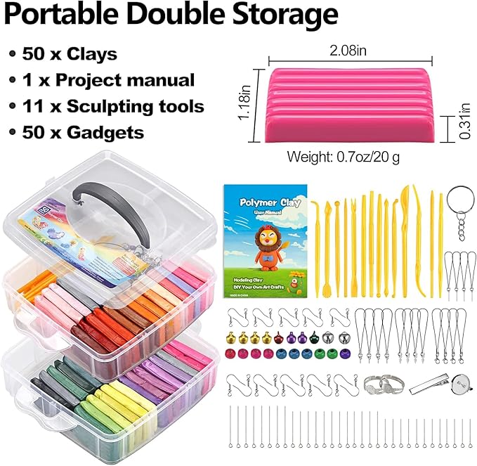 CiaraQ Polymer Clay Starter kit, Oven Bake Modeling Clay with Sculpting Tools, 50 Colors, 2.8 lb