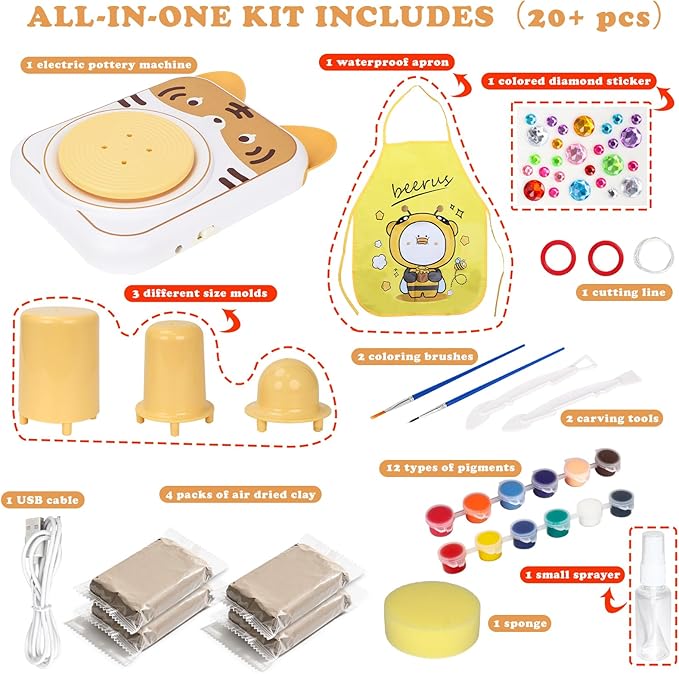 Pottery Wheel for Kids, Art Supplies Arts & Crafts Kit, Crafts Toys for Girls 6+, Pottery Studio Craft Kit with 4 Pack Air-Dry Clay,Girls Toys Birthday Christmas Gift for Kids Ages 6 7 8 9 10 11 12+