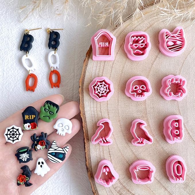 KEOKER Halloween Clay Cutters - 12 Shapes Polymer Clay Cutters for Jewelry & Earrings