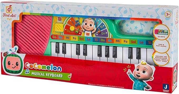 CoComelon First Act Musical Keyboard, 23 Keys; Music and ABC Songs Pre-Recorded, Educational Music Toys, Carry N’ Go Handle