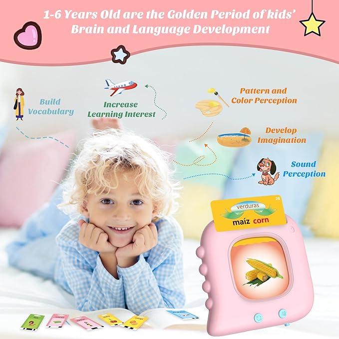 Bilingual Spanish & English Talking Flash Cards for Toddlers 1 2 3 4 5 6, Audible Toys Learning Spanish for Kids,Pocket Speech Therapy Toys Educational Learning Gift with 224 Sight Word