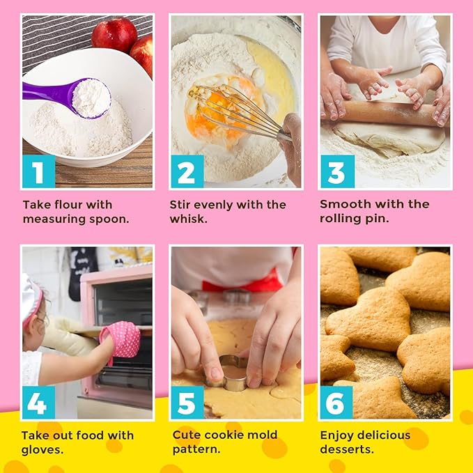 Toyze Gifts for 3-8 Year Old Girls, Kids Apron for Girls Kids Cooking Set, Toddler Apron for Kids Chef Hat and Apron, Toys for 3-12 Year Old Girls 20Pcs Pink- with Cookbook