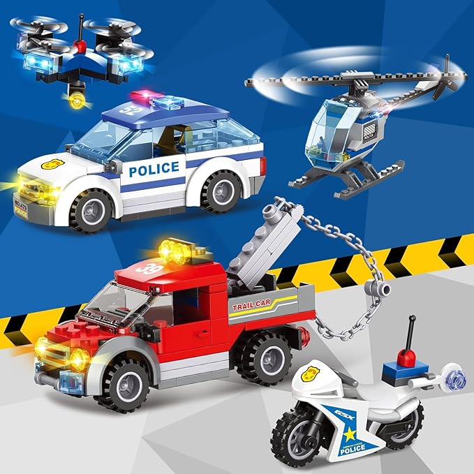 City Police Station Building Blocks Sets, City Police Prison Kits with Police Car, Helicopter Motorcycle, Trailer and Drone, Toy Building Kit Gift for Kids Boys Ages 6-12 (1001 Pieces)