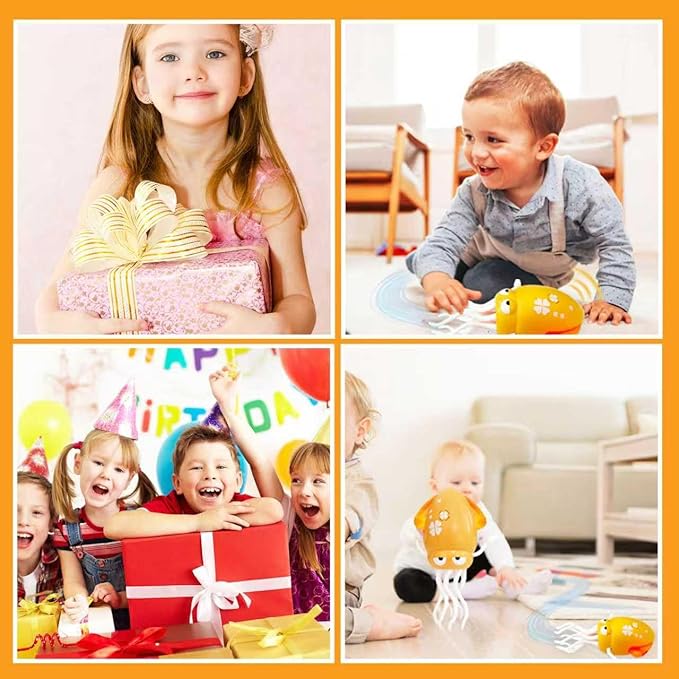 Dancing Octopus Baby Toy – USB Rechargeable Electric Crawling Tummy Time Toy, Magical Musical Squid with LED Lights, Music & Obstacle Avoidance – Birthday Gift for Kids Ages 3Y+ (Yellow)
