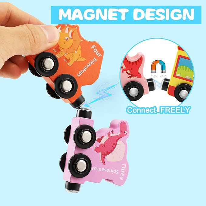 Wooden Dinosaur Magnetic Train Set for Toddlers 2-4 Dinosaur Toys for Kids Train Toys for Toddlers 3-5 Magnetic Train Car Toys for Toddlers