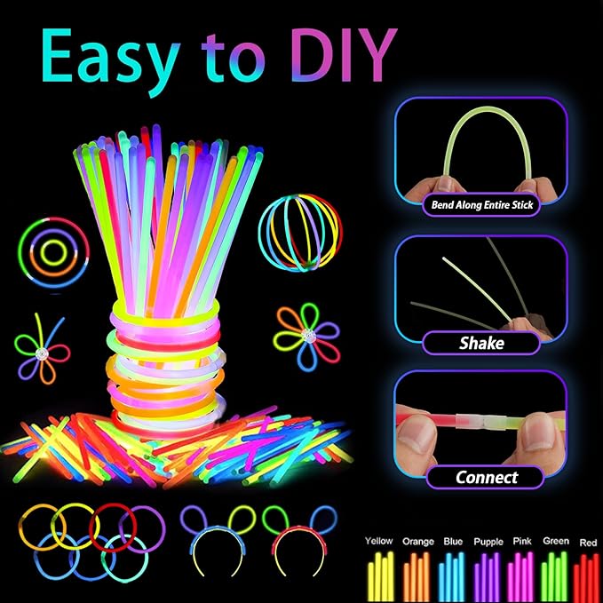 Glow in the Dark Party Supplies for Kids, Light Up Party Favors with 72 LED Light Up Toys, 100 Glow Sticks Bulk DIY Glow Necklaces Glasses Bracelets for Glow Party, New Year, Neon Party favors