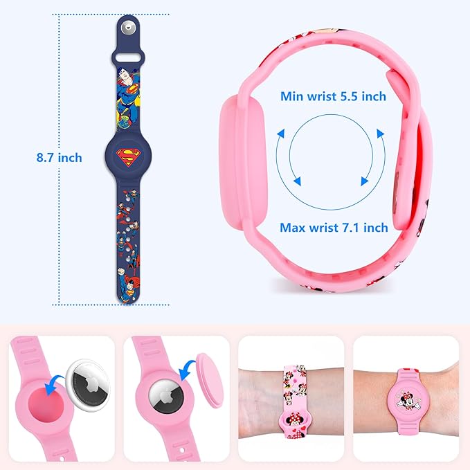 for Airtag Bracelet for Kids, Cute Cartoon Waterproof Air Tag Holder for Toddlers Wristband with Hidden Design, Soft Silicone Airtag Case for Child, Deep Blue