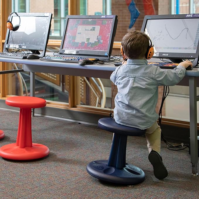 KORE Design Wobble Stool Chair, Girls + Boys Kid Desk Stools, Ergonomic Small Office Chairs, Flexible Seating for Active Kids, ADD/ADHD, Classroom, School, Home, Preschool (12in), Age 4-5 yrs, Blue