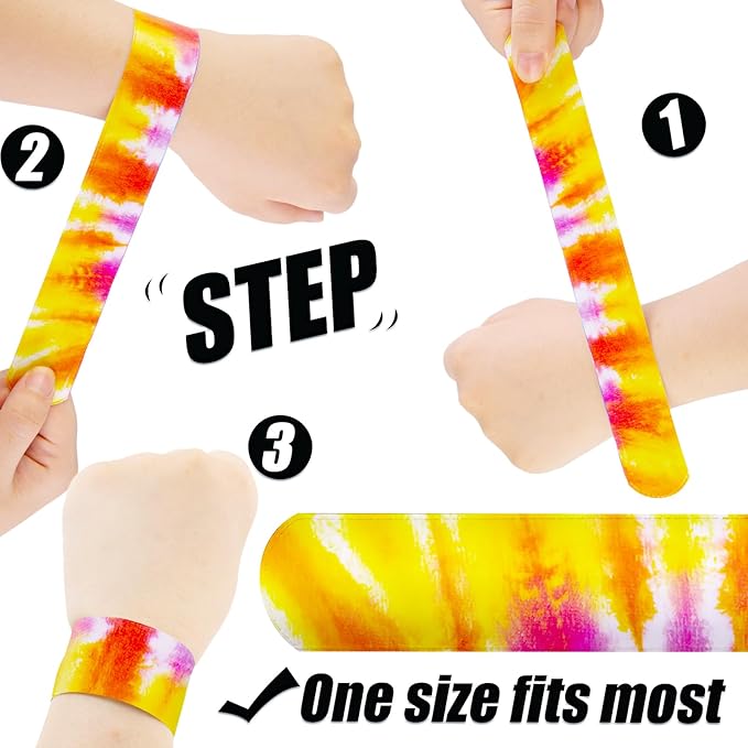 Shindel 96PCS Slap Bracelets Bulk, Kids Slap Wristbands Snap Bracelets Tie Dye Dinosaurs Mermaid Emotions for Party Favors Classroom Prizes Kids Birthday