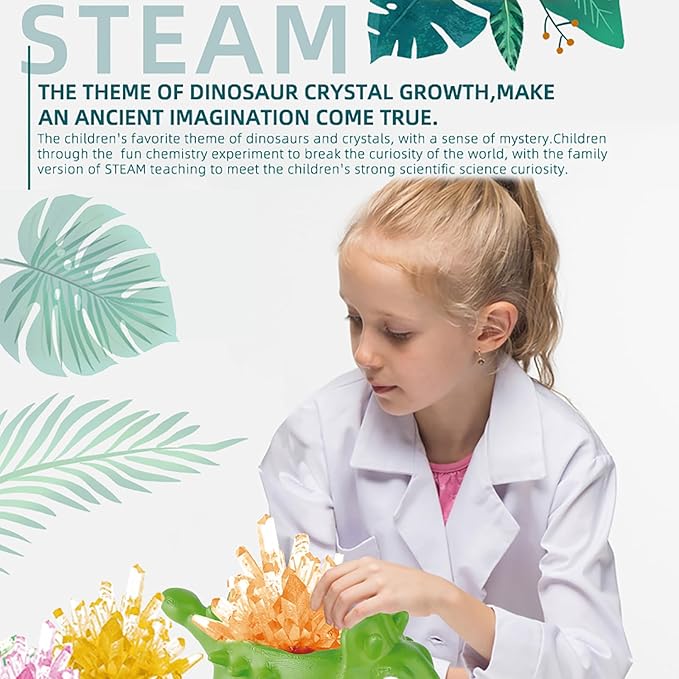 Crystal Growth Kit - 3 Vibrant Colorful Dinosaur growths - Science kit for Kids Ages 6-8, Great Gift Toys for Boys and Girls Ages 8-12, STEM Projects for Kids