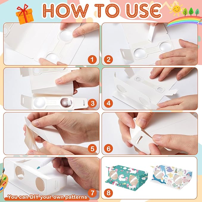 Shappy Cardboard Folding Binoculars with Coloring Markers Paintable Make Your Own Paper Binocular 3x Magnification DIY Art Craft Toys for Boys Girls Birthday Party Supplies Class Activity (100 Pieces)