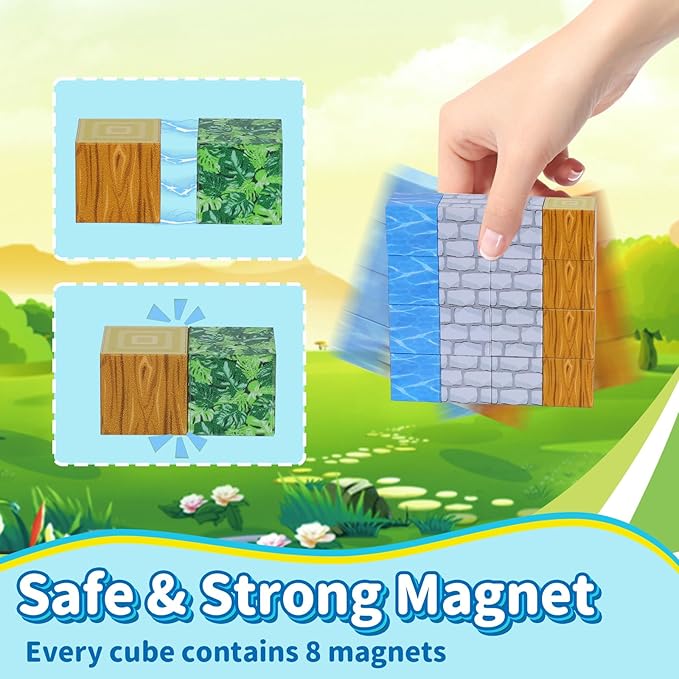 Magnetic Blocks 110PCS Toys for Boys & Girls Age 6 7 8 9 10(Village)
