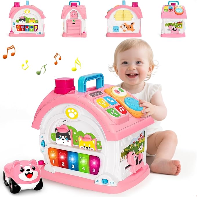 Montessori Toys for 1 Year Old Girls, Christmas First 1st Birthday Gifts for Girls, Musical Learning House Baby Toys for Ages 6 12 18 24 Months, Educational Bilingual Toy for Toddler Kids Age 1 2 3