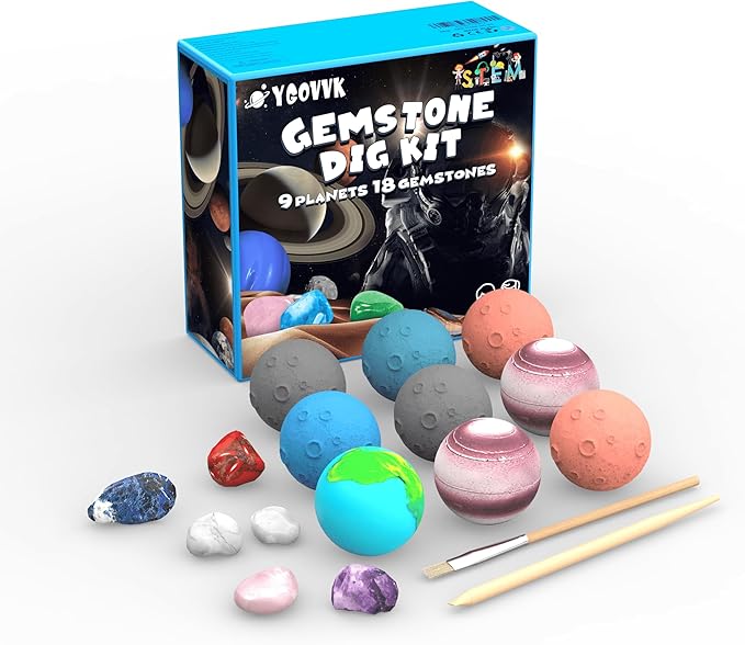 Science Dig Kit, Solar System Space Toys Excavate 18 Real Gems from 9 Planets Easter Egg Toys for Kids 6-12, STEM Educational Science Kits, Archaelogy Geology Christmas Birthday Gift for Boys Girls