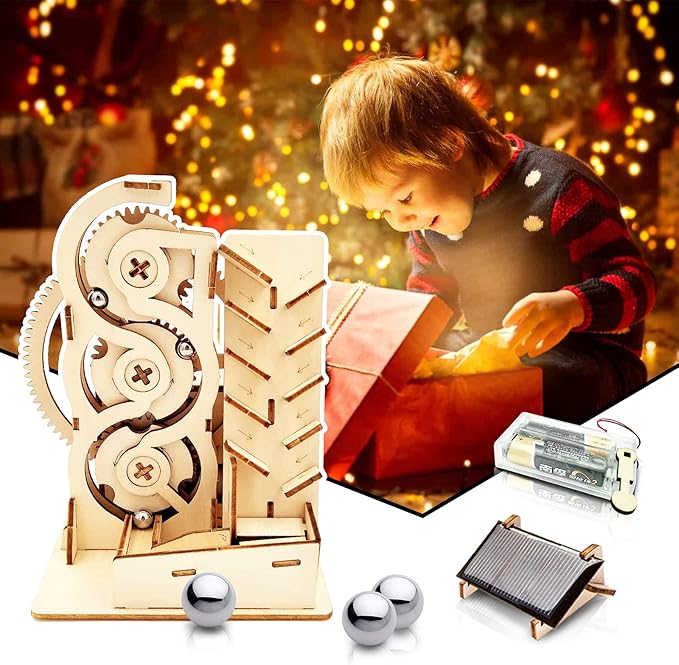 Solar 3D Wooden Puzzle Marble Run DIY Model Kit Craft Sets Educational Wood Mechanical Building Toys STEM Science Experiments Projects Birthday Gift for Adult Men Kids Age 8 10 12 14+