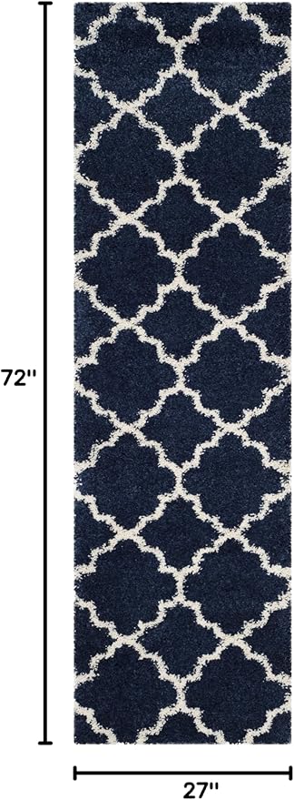 SAFAVIEH Hudson Shag Collection Runner Rug - 2'3" x 6', Navy & Ivory, Moroccan Trellis Design, Non-Shedding & Easy Care, 2-inch Thick Ideal for High Traffic Areas in Living Room, Bedroom (SGH282C)