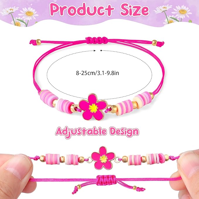 12 Pcs Kids Bracelet for Girls Toddler Jewelry Groovy Flower Princess Party Favors Friendship Bracelets Adjustable Pretend Play Goodie Bag Classroom Reward