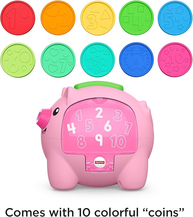 Fisher-Price Baby Musical Toy Laugh & Learn Count & Rumble Piggy Bank with Songs & Motion for Infants & Toddlers Ages 6+ Months